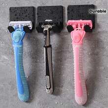 3-Piece Set - Self-Adhesive Shaver Holder And Towel Hook, Suitable For Bathroom Organization, No Drilling Required, Handheld Towel Rack, Bathroom Accessories And Decorations, Bathroom Hardware Supplies, Suction Cup Hook, Bathroom Accessory Set, Wall-Mounted Storage, Minimalist Style Design - Bộ 3 giá đỡ dao cạo - Xem 1