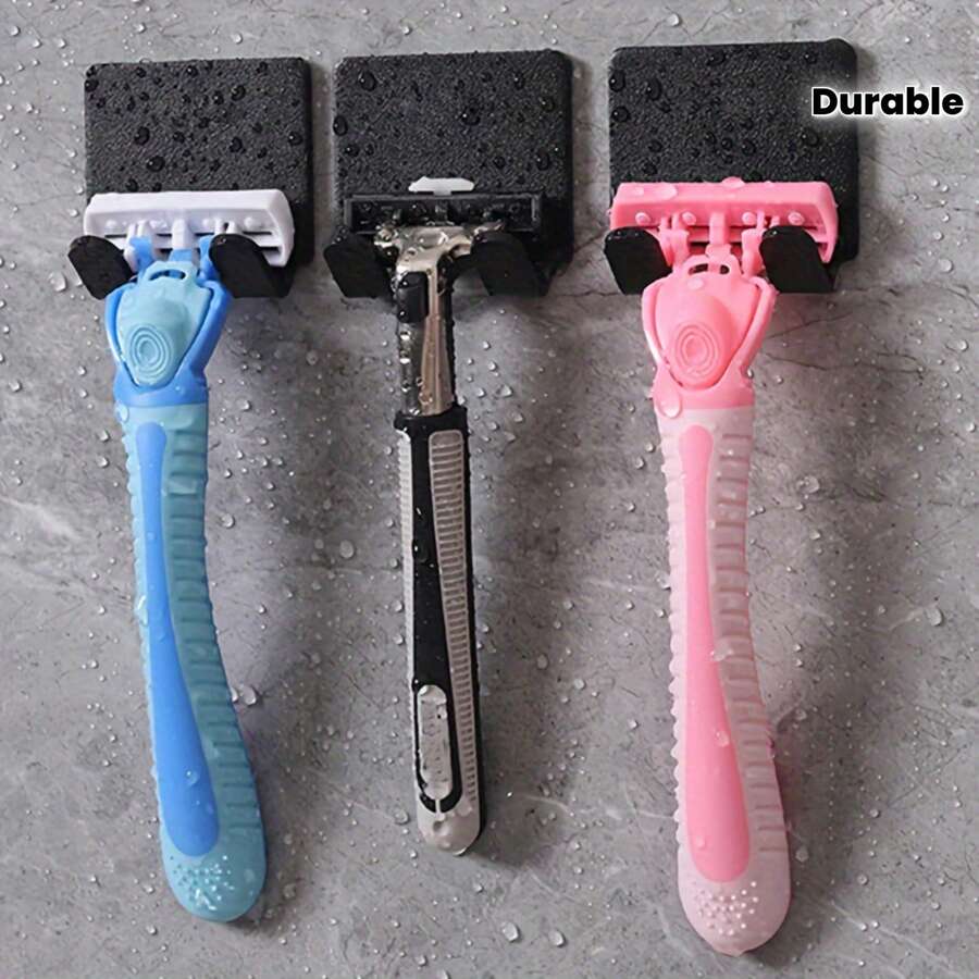 3-Piece Set - Self-Adhesive Shaver Holder And Towel Hook, Suitable For Bathroom Organization, No Drilling Required, Handheld Towel Rack, Bathroom Accessories And Decorations, Bathroom Hardware Supplies, Suction Cup Hook, Bathroom Accessory Set, Wall-Mounted Storage, Minimalist Style Design - Bộ 3 giá đỡ dao cạo - Xem 1