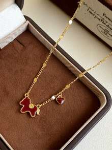 1pc Elegant Chinese Style Sparkling Diamond Horse Pendant Necklace, Red Enamel, Vintage, Zodiac Year Necklace, Enhances Wealth And Meaning, Exclusive For Women - Multicolor 8 - View 2