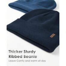 Beanie For Men Women Cuffed Thick Knitted Unisex Winter Hat Beanies Skull Cap - Navy - 查看 2
