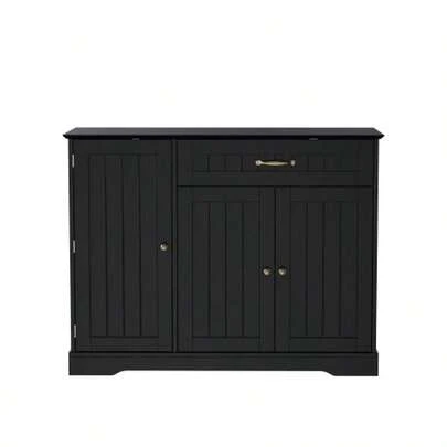 Modern, Elegant Sideboard With 3 Türen And One Schublade, Buffetschrank Für Esszimmer, Wohnzimmer Und Diele (Schwarz)