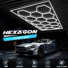 Tube Honeycomb Ceiling Lighting Ultra Bright Hexagon Garage Lights, 720W 86400LM 6500K Hexagon LED Light Garages With Rectangle Frame. 14 Grid Honeycomb Hex Led Lights System, For Garage, Basement, Warehouse, Auto Beauty Shop, Car Detailing Shop - 查看 2