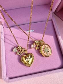 Collar con colgante de corazón rosa, estrella de circonita y abeja, joya conmemorativa, regalo de aniversario o cumpleaños (caja de joyería no incluida) - Multicolor - Ver 3