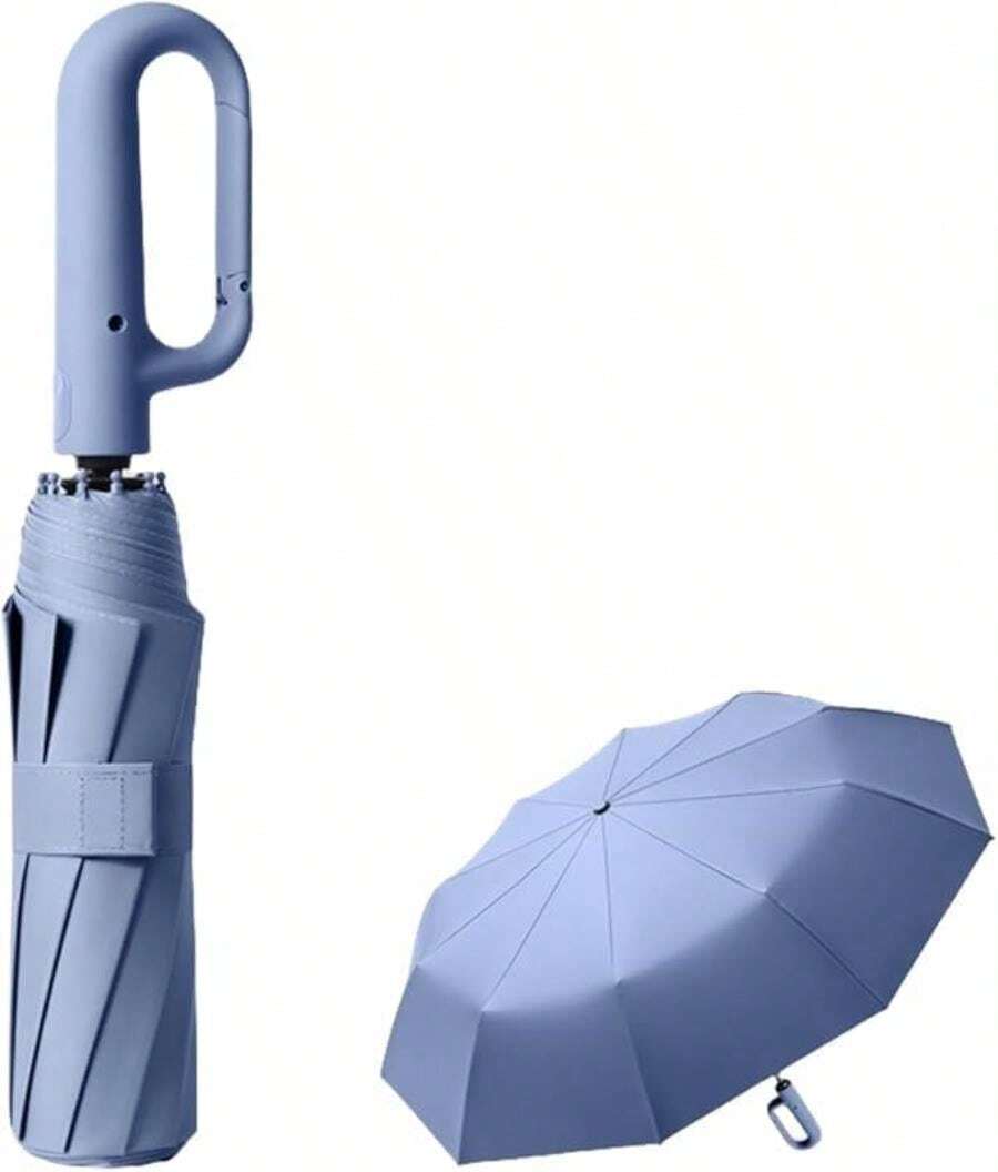 Paraguas Automático,Paraguas Plegable para Lluvia y Sol,paraguas con hebilla,Paraguas con 10 varillas,Sombrilla Plegable Grande Resistente al con Protección UV, Portátil para Hombres y Mujeres - negro - Ver 1