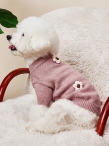PETSIN 1 件纯色花卉宠物毛衣，适合泰迪贵宾犬等小型犬，猫狗保暖针织服装 - 彩色 - 查看 4