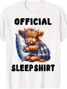 Camiseta gráfica oficial de pijama de vaca de las Highlands para hombres - Diseño de camisón retro con vaca escocesa y texto "Pijama Oficial", camiseta cómoda de manga corta y cuello redondo para pijamas y atuendo casual, divertida novedad de ropa de dormir para mí - Negro - Ver 7