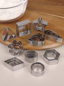 30件套专业烘焙几何饼干模具套装，不锈钢饼干模具套装，带收纳盒，创意造型压模工具，翻糖模具，包含方形、圆形、心形、花形、水滴形、菱形、三角形、椭圆形、六边形、长方形、梯形等形状 - 彩色 - 查看 6