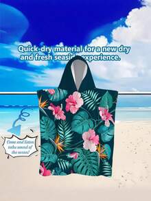1pc Bohemian Style Tropical Floral Polyester Hooded Poncho, Plus Size Beach Towel - Vibrant Floral Design, Beach Wrap, Soft Polyester Robe, Suitable For Swimming, Travel And Beach Vacation, Unisex Bathrobe Surfing Accessories - Multicolor - View 19