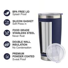 Vaso Térmico de Acero Inoxidable 20oz, Doble Pared, Mantiene Frío y Caliente, Tapa a Prueba de Fugas, Apto para Viaje y Oficina - Azul - Ver 4