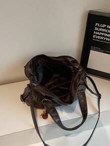 1件复古大容量手提包，复古PU单肩斜挎包，女士休闲托特包兼钱包 - 咖啡棕 - 查看 4