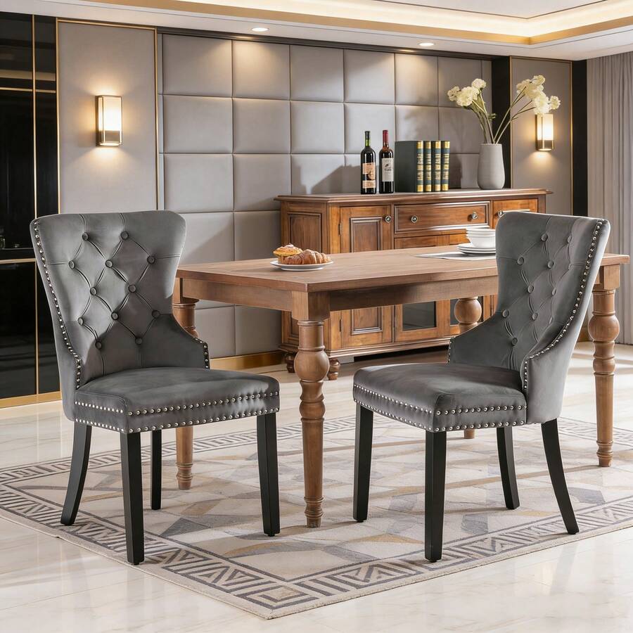 Dining Chairs - Gray + Velvet - View 1