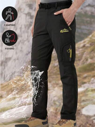Men's Multi-Pocket Cargo Pants, Zipper Pockets Design, Straight Leg, Suitable For Outdoor Hiking, Camping, Fishing, Spring & Autumn
