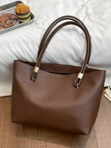 Retro Minimalist Large Capacity Tote Bag, New Casual Underarm Shoulder Bag, High Cost-Effective Fashion Handbag, Suitable For Shopping, Wallet Carrying, Leisure Travel, Suitable For Young Women, College Students, Newbies And White-Collar Workers. Perfect For Office, University, Work, Business, Commuting, Outdoor Activities, Travel And Outing. - Brown - View 11