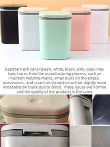 Small Tabletop Trash Can, High-Quality Plastic Waste Bin With Lid For Home, Office, Dorm, Pressing Design, Mini Size - Multicolor - View 12