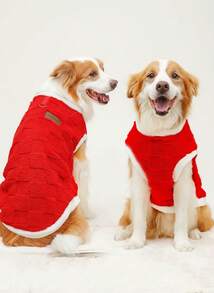 PETSIN 1pc Pet Fleece Vest - Machine Washable, Thickened & Warm, Soft & Comfortable, Autumn/Winter Dog Clothes, Suitable For Small/Medium/Large Pets, XS-8XL - Red - View 1