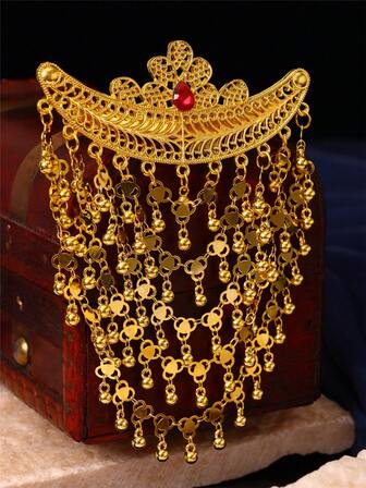 1pc Luxury Vintage Women's Hair Clip, Moon Shaped Hollow Carved With Metal Tassel Pendant, Jewelry Hair Accessory For Women, Suitable For Festivals, Weddings, Parties