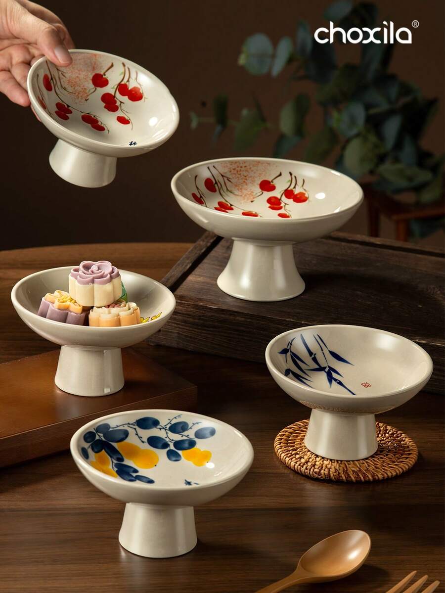 choxila 1 pieza Tazón de pedestal de cerámica, plato para té y aperitivos, té de la tarde, tazón de fruta de alto tallo, tazón de postre de la casa de té - cuenco de cerámica con tallo - Ver 1