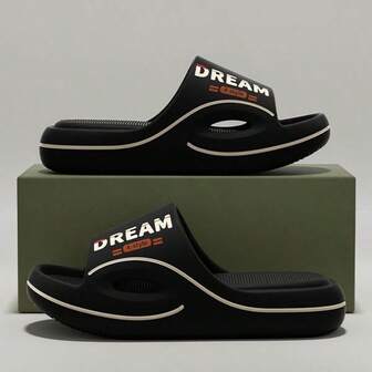 Herr Sommarslip-On Tofflor Med Bokstav Färgblock, Mjuka & Bekväma Utomhusstrand Unisex Par Tjocka Sulor Ihåliga Sandaler För Inomhus- & Utomhusbruk