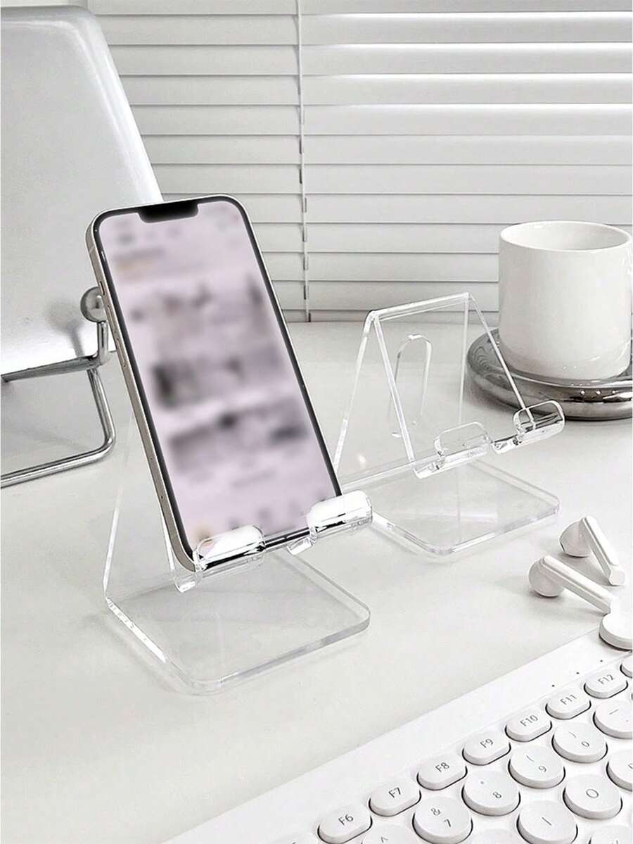 1 pieza Soporte de teléfono acrilico transparente minimalista, soporte ajustable montado en el escritorio, soporte antideslizante para teléfono compatible con iPhone, Android, regalo para cumpleaños, familia, amigos, accesorios de teléfono para cumpleaños, resistente