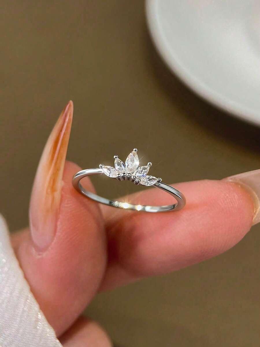 1pc Elegant Minimalist Zirconia Ring, S925 Or 925 Sterling Silver, Women's Ring, Exquisite Jewelry Gift For Mother's Day - Bạc - Xem 1