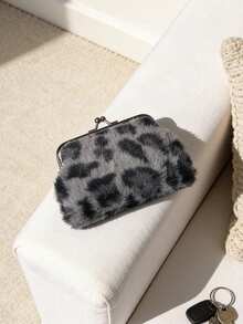 Women's Plush Faux Fur Leopard Print Crossbody Bag And Plush Leopard Print Coin Purse Set,Fashion Coin Purse,Leopard Print Fashion Minimalist Shoulder Bag, Magnetic Snap Closure Phone Pouch With Polyester Lining & Edge Paint Detail, Lightweight Compact Mobile Phone Bag - Multicolor - View 7