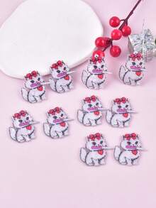 Set de 10 piezas Colgante acrílico de corazón de gato para el Día de San Valentín, pendientes DIY para mujeres, regalo de San Valentín, para hacer joyas - Blanco - Ver 2