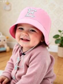 1pc Toddler A-Z Letter Pattern Bucket Hat, Adjustable Drawstring, Casual Hat Suitable For Boys & Girls, Travel & Beach - Pink - View 2