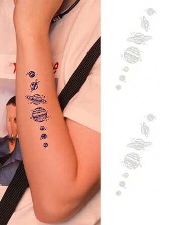 2 张/套，纹身贴纸，逼真醒目的宇宙星辰、行星图案人体艺术设计，哑光持久非永久性纹身贴纸，理想的礼物，适合初学者。