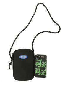 男士字母图案休闲斜挎包，日常百搭 - 黑色 - 查看 5