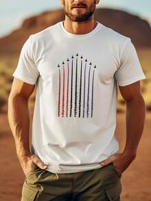 Cadou de Ziua Independenței 4 Iulie - Tricou pentru bărbați cu imprimeu direcțional pe față, mânecă scurtă - Tricouri confortabile și respirabile - Topuri casual și la modă - alb - Vizualizare 6