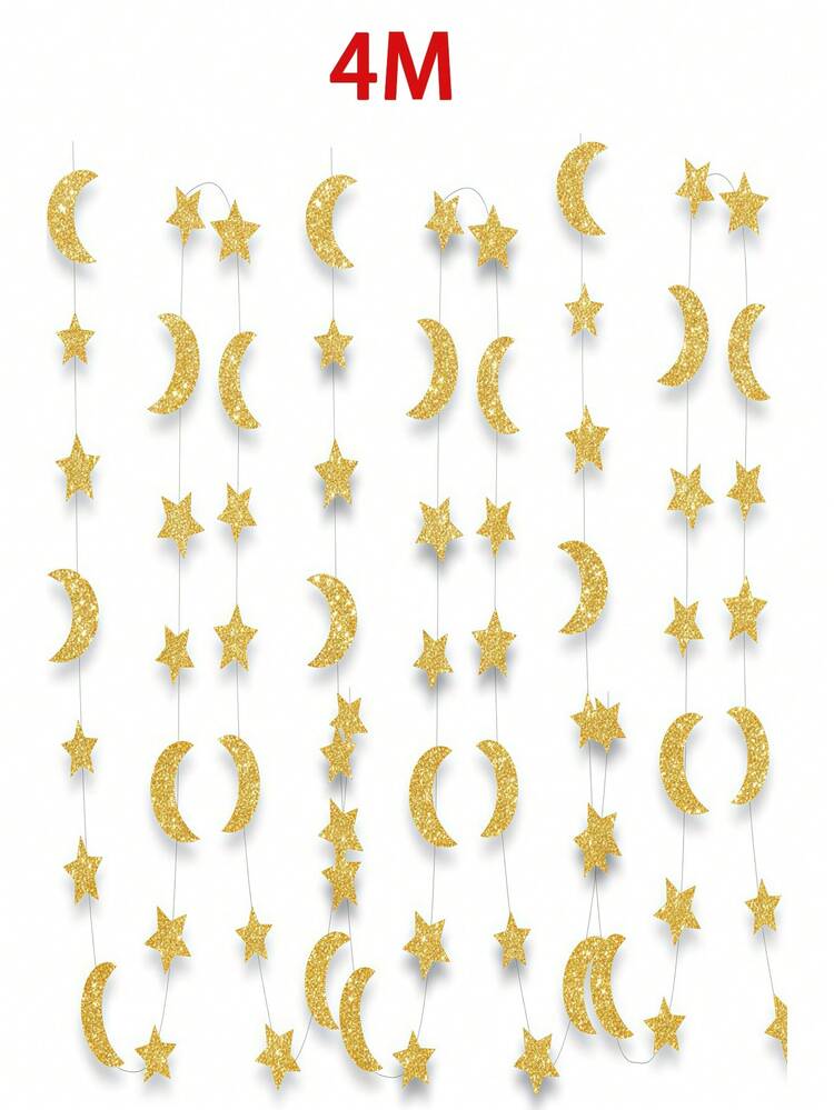 3m/4m Decoraciones colgantes de estrella y luna de Ramadán, guirnalda de papel para fiesta de Eid con adornos de luna y estrella (Ligera diferencia de color debido a la iluminación de la fotografía) - Multicolor - Añade 11