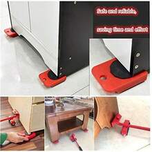 四合一重型家具搬运器，带360°旋转脚轮 - 可调节高度升降杆，沙发/床/冰箱搬运套装，不刮伤地板，家具起吊搬运工具套装，含升降杆和4个轮子，重型家具滚轮，电器滚轮，重型搬运小车滚轮工具，家具升降器 - 彩色 - 查看 7