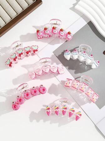 1 pieza Pinza de garra con diseño de caramelo, paleta de corazón, rosquilla, pinza de garra con diseño de helado