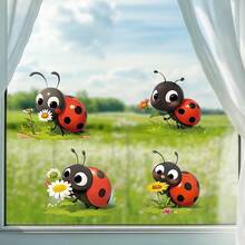 4pcs Ladybug & Flower Window Stickers - Cute Insect & Floral Decals | Removable Garden Decoration For Home, Kitchen, Living Room | Vibrant Colors, No Residue Spring Home Decor - Multicolor - View 7