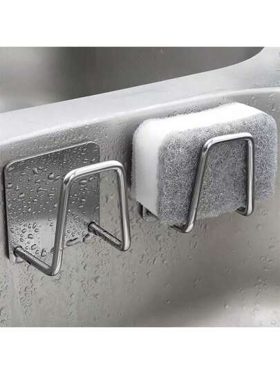 2 piezas Juego de soportes para esponjas de acero inoxidable para la cocina - Sin necesidad de perforar, montado en la pared, rejilla de drenaje para bolas de esponja y escurridor con bandeja de drenaje, organizador resistente a la oxidación y accesorio para el fregadero para un mostrador sin desorden, fácil instalación colgante, diseño moderno y ahorro de espacio para lavar los platos, organización de la esquina del fregadero, acceso eficiente a la limpieza