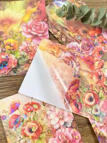 Paquete de 5 pegatinas con fondo floral de conchas vintage, pegatinas decorativas hechas a mano para manualidades, álbumes y scrapbooking - Multicolor - Ver 3