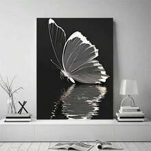 1Pc Framed Ready To Hang, Sleek Black & White Butterfly With Reflection Canvas Wall Art, Prints For Living Room, Bedroom, Office, Modern Home Decoration   , Art Poster Apartment Room Decor Aesthetic, Wrapped Framed Canvas Print Suitable For Minimalist & Elegant Style Likes, Canvas Painting Wall Art Poster, Minimalism Canvas Prints, Posters And Prints Wall Art Pictures For, Artwork Suitable For Living Room And Dining Room Decoration Painting - 紅白色 - 查看 3