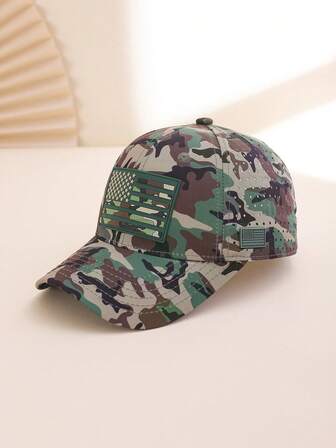 Casquette de baseball homme, motif camouflage drapeau américain, respirante, à large visière ajustable, idéale pour les loisirs, les activités de plein air et l'entraînement.