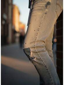 2026 Men's Jeans, New Style High-Quality Ripped Patch Jeans,  Streetwear Style, Stretch Slim Fit Skinny Pants,  Special Offer Jeans List, Men's Birthday Gift - K23 xanh - Xem 6