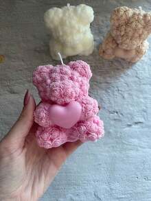 [1pc 3D Teddy Bear Candle Mold] Silicone Bear Candle Mold, 3D Large Teddy Bear Resin Casting Mold, Rose Embossed Craft Soap Making Supplies, For DIY Home Gifts - White - View 2