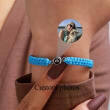 Customized Couple Projection Bracelet - Stainless Steel Round Photo Weaving Adjustable Bracelet, Valentine's Day Gift, Romantic Jewelry, Fashion Accessories, Exquisite Craftsmanship, Personalized Jewelry, Romantic Partner - 彩色 - 查看 5