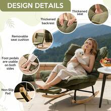 Rocking Chair Rocking Chair With Adjustable Footrest, Extra-Wide Upholstered Glider Rocker With Adjustable High Backrest And Removable Pad, Comfy Corduroy Upholstered Rocker Chair Recliner Leisure Accent Chair For Living Room Bedroom - Army Green - View 5