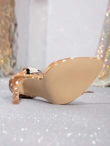 2026夏季新款欧美风细带露趾搭扣凉鞋，女士尖头细高跟鞋，酒红色波点大蝴蝶结系带，时尚百搭，细高跟鞋 - 卡其色 - 查看 6