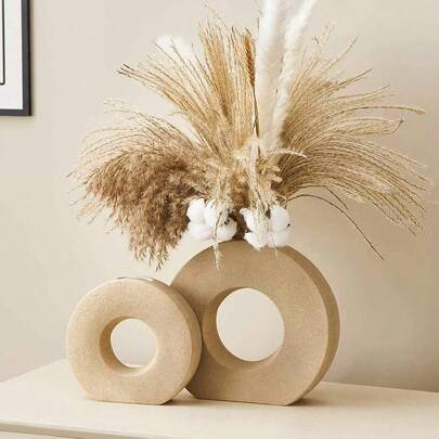 北欧极简主义家居装饰花瓶，婚礼中心摆件，波西米亚甜甜圈造型花瓶，现代简约圆形花瓶，适用于办公桌、客厅、卧室装饰