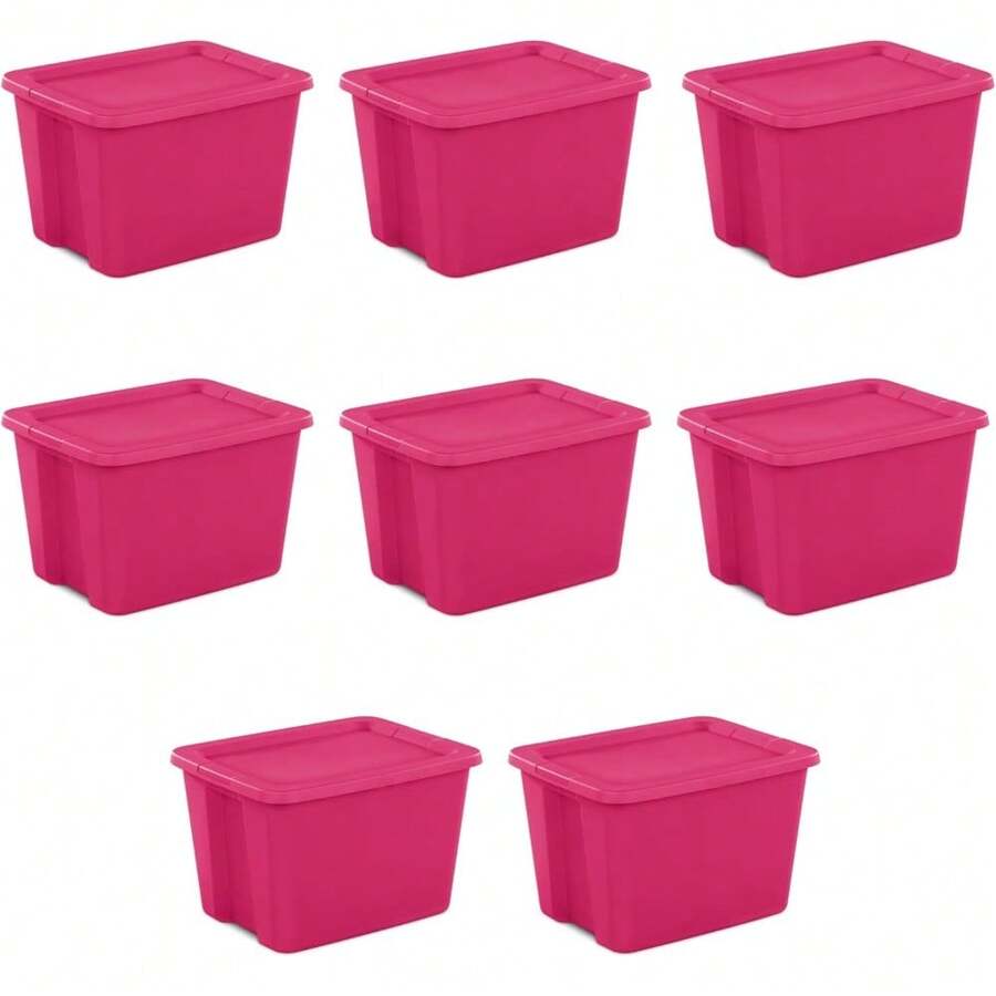 8-Pack 18 Gallon Plastic Storage Totes With Lids, Fuchsia Burst Opaque ...