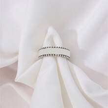 Joyería abierta minimalista de moda japonesa y coreana, joyería vintage de plata tailandesa desgastada, anillo liso con borde trenzado - Plata tailandesa vintage envejecida - Ver 5