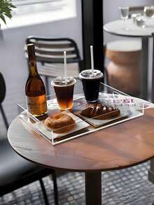 Large Acrylic Tray With Handle, Acrylic Serving Tray For Food, Drinks, Snacks And Appetizers, Rectangular Tray, Coffee Table Tray, Acrylic Makeup Organizer Box, Suitable For Coffee Table, Footstool And Outdoor Use