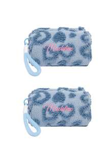 定制刺绣名字心形拉链化妆包 - 旅行、护肤和化妆品收纳的理想之选 | 柔软面料，护肤和化妆品收纳袋，可手洗，无需干洗，旅行必备包 | 人造毛皮化妆包 - 彩色 - 查看 18