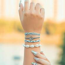 FANCY SHINY Wave String Bracelets Braid Puka Shell Bead Bracelets Handmade Cute  Boho Easter Jewelry Gifts For Women - Light Grey - View 3