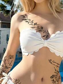 3pcs Women's Temporary Tattoos, Valentine's Day Waterproof Body Art Stickers, Suitable For Women, Long-Lasting Realistic Sexy Floral & Butterfly Tattoo Stickers - Black - View 8